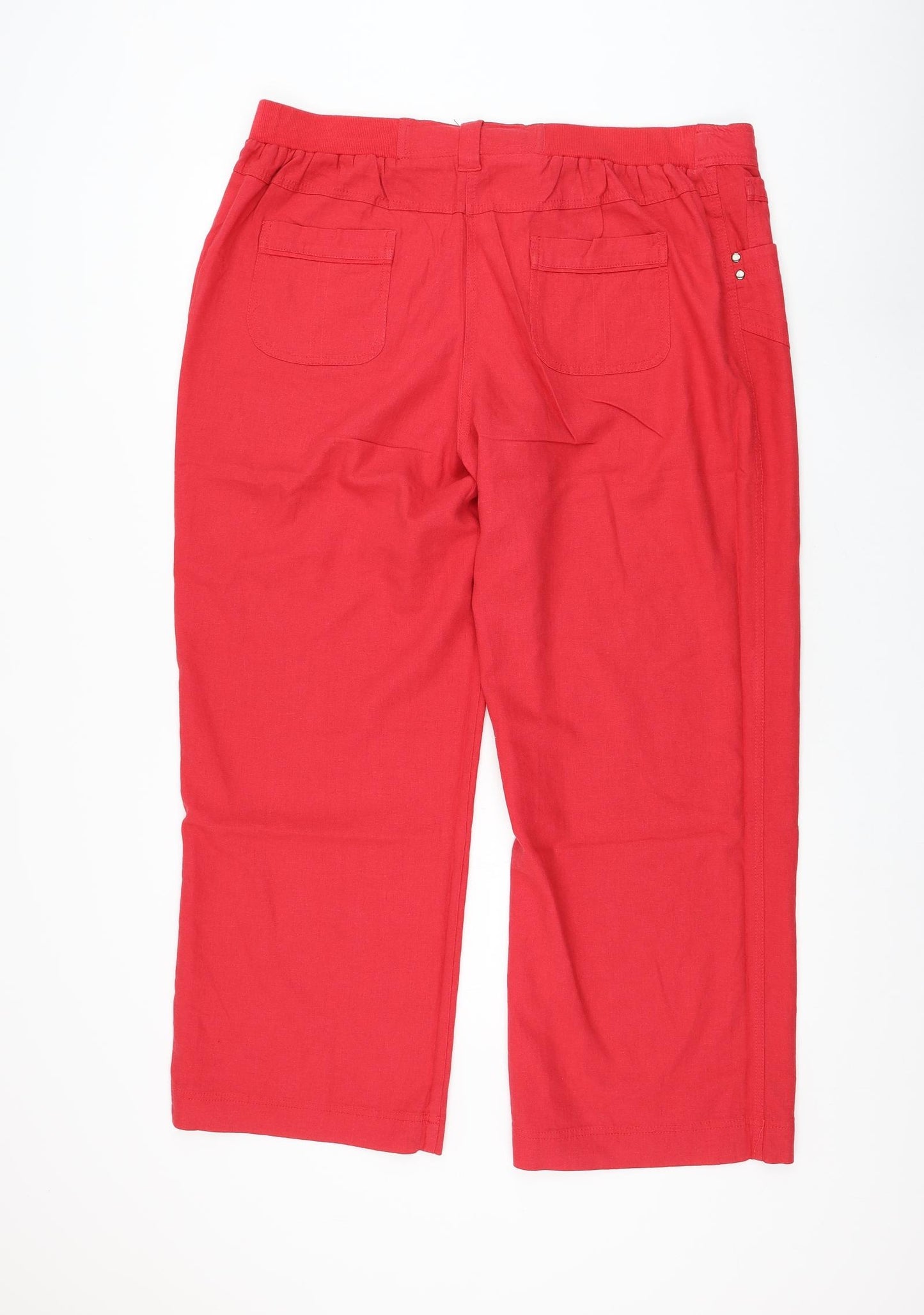 BHS Womens Pink Linen Capri Trousers Size 18 L29 in Regular Drawstring