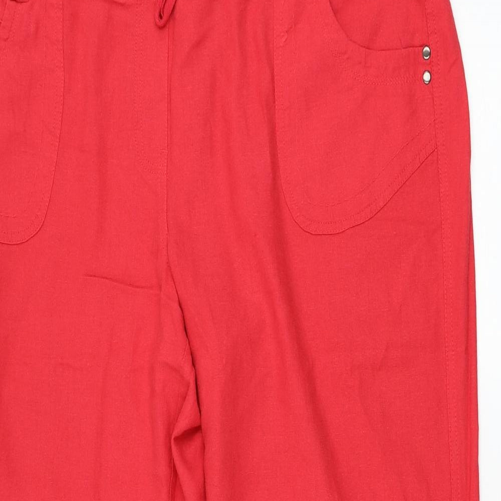 BHS Womens Pink Linen Capri Trousers Size 18 L29 in Regular Drawstring