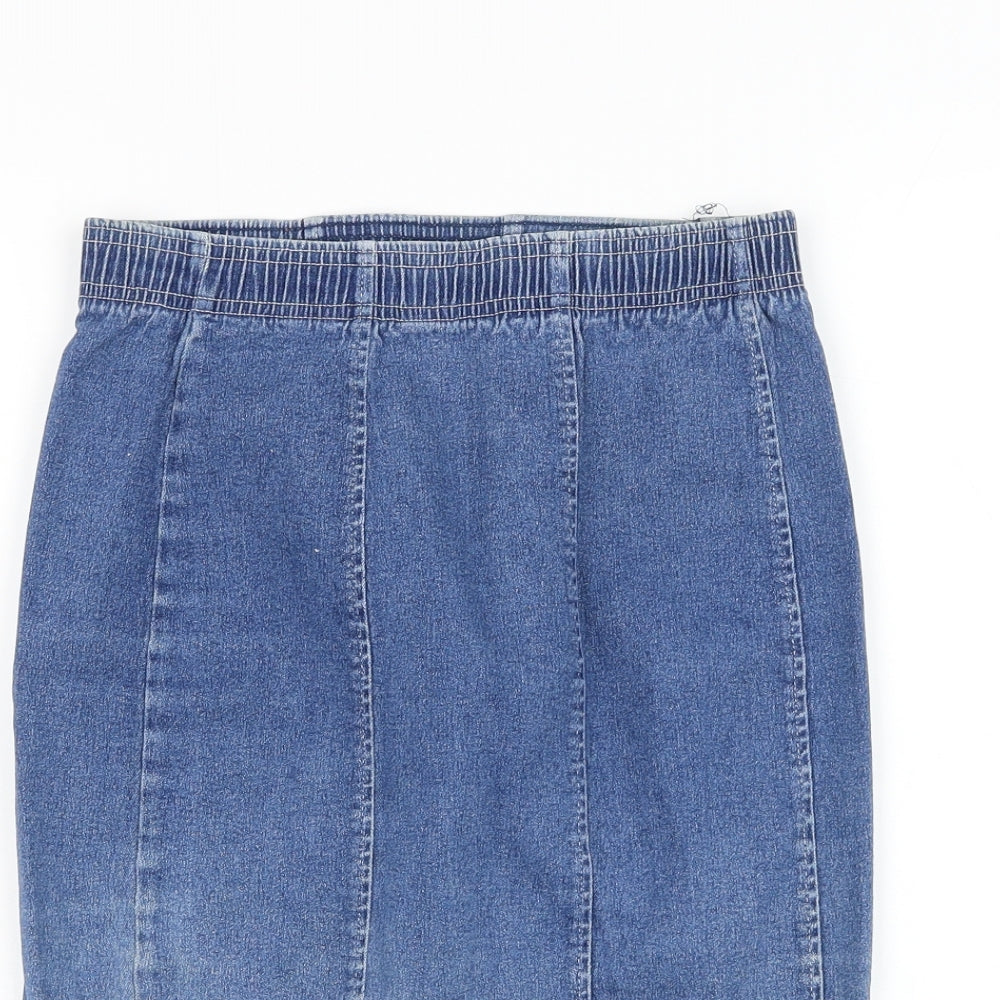 Marks and Spencer Womens Blue Cotton Straight & Pencil Skirt Size 8