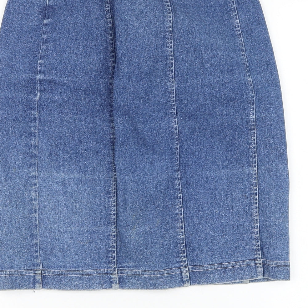 Marks and Spencer Womens Blue Cotton Straight & Pencil Skirt Size 8
