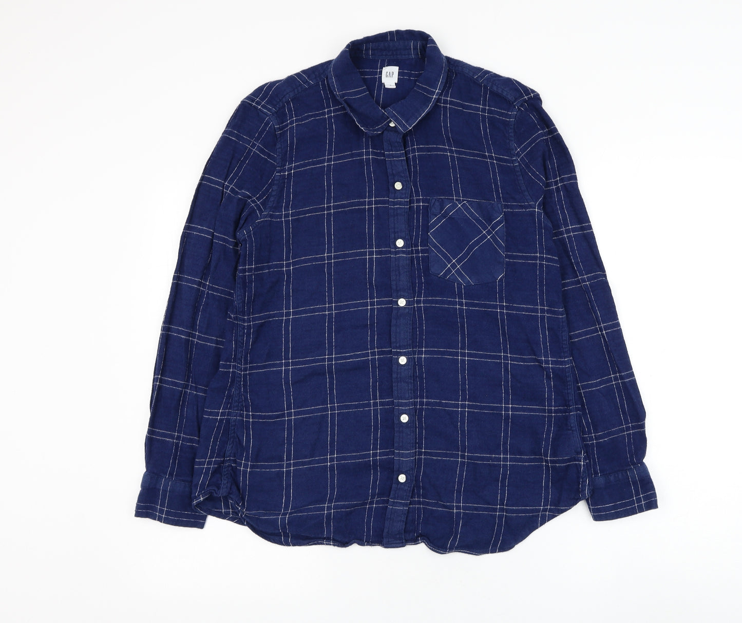 Gap Womens Blue Check Cotton Basic Button-Up Size S Collared