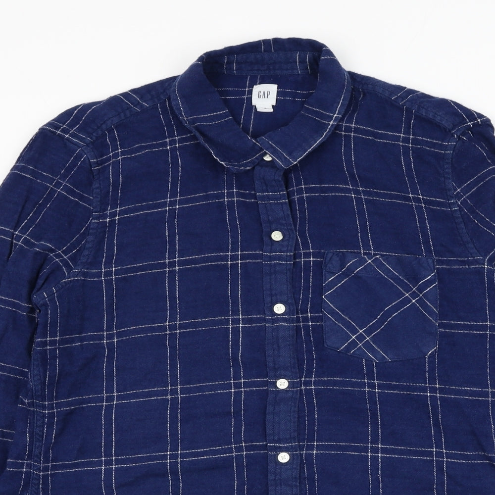 Gap Womens Blue Check Cotton Basic Button-Up Size S Collared