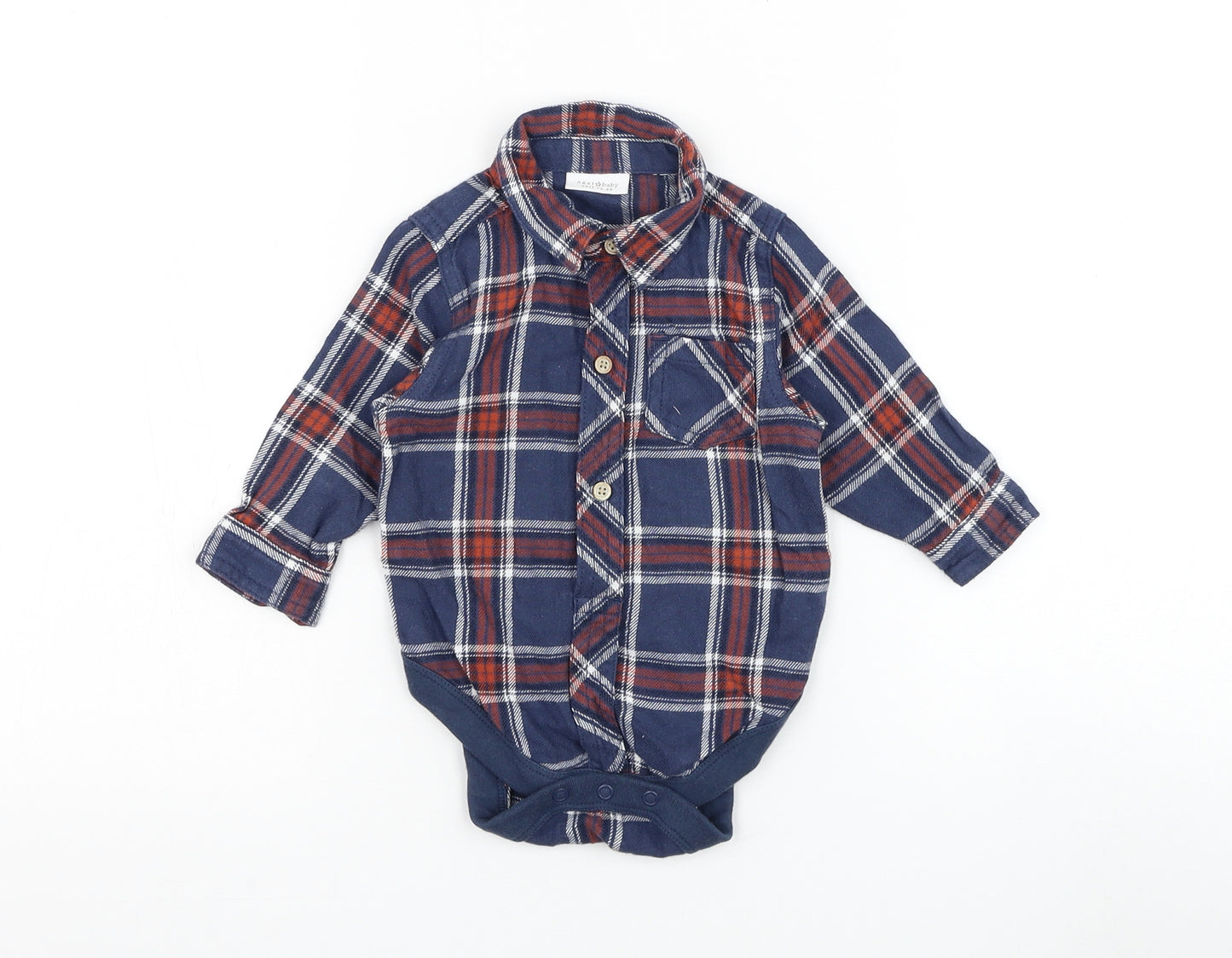 NEXT Boys Blue Plaid Cotton Babygrow One-Piece Size 6-9 Months Button