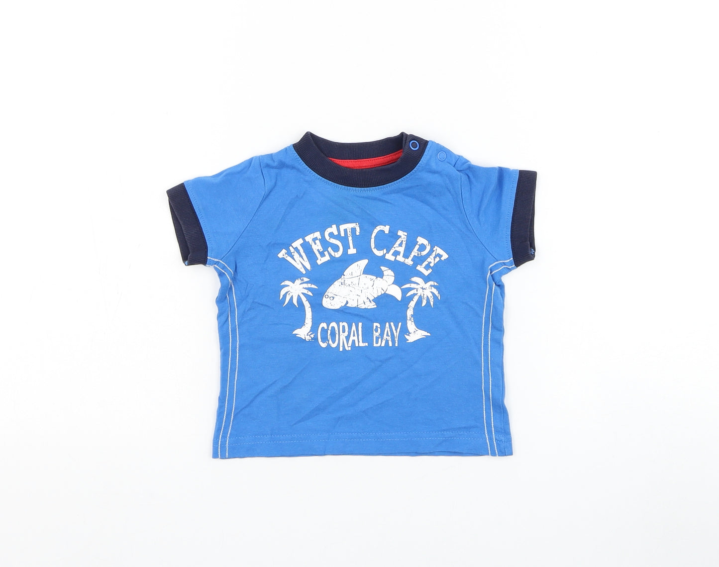 Mothercare Boys Blue Cotton Basic T-Shirt Size 6-9 Months Round Neck Pullover - West Cape Coral Bay