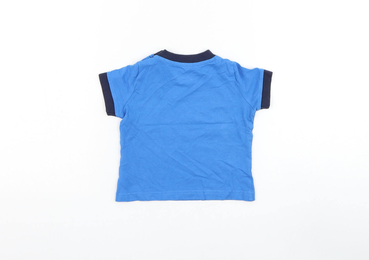 Mothercare Boys Blue Cotton Basic T-Shirt Size 6-9 Months Round Neck Pullover - West Cape Coral Bay