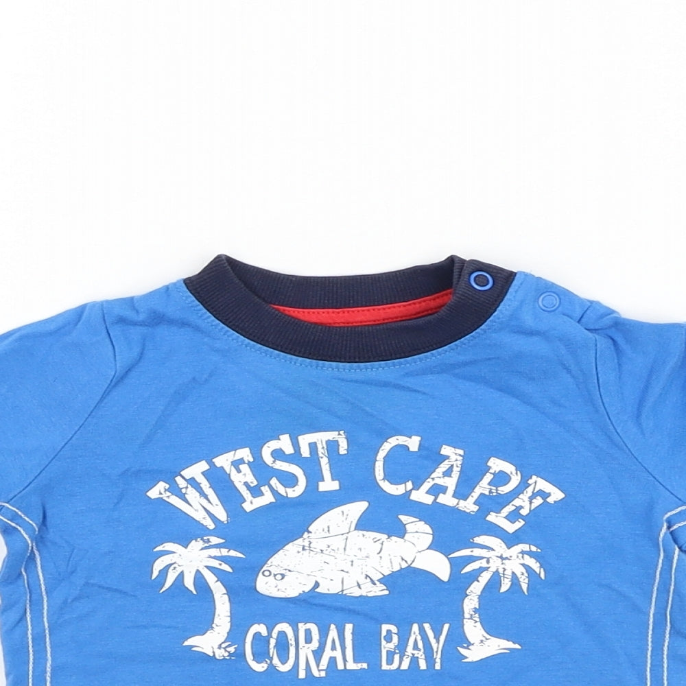 Mothercare Boys Blue Cotton Basic T-Shirt Size 6-9 Months Round Neck Pullover - West Cape Coral Bay