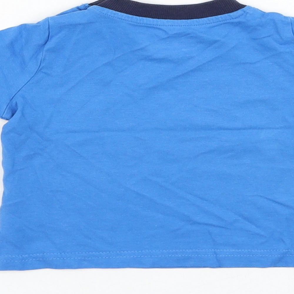 Mothercare Boys Blue Cotton Basic T-Shirt Size 6-9 Months Round Neck Pullover - West Cape Coral Bay