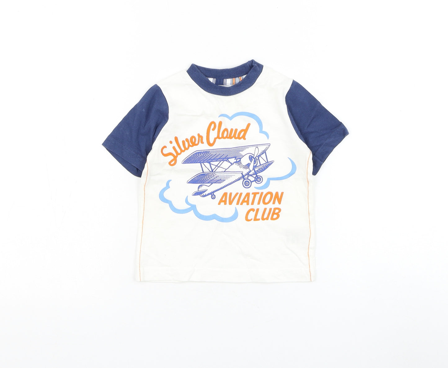 Mothercare Boys White Cotton Basic T-Shirt Size 9-12 Months Round Neck Pullover - Silver Cloud Aviation Club