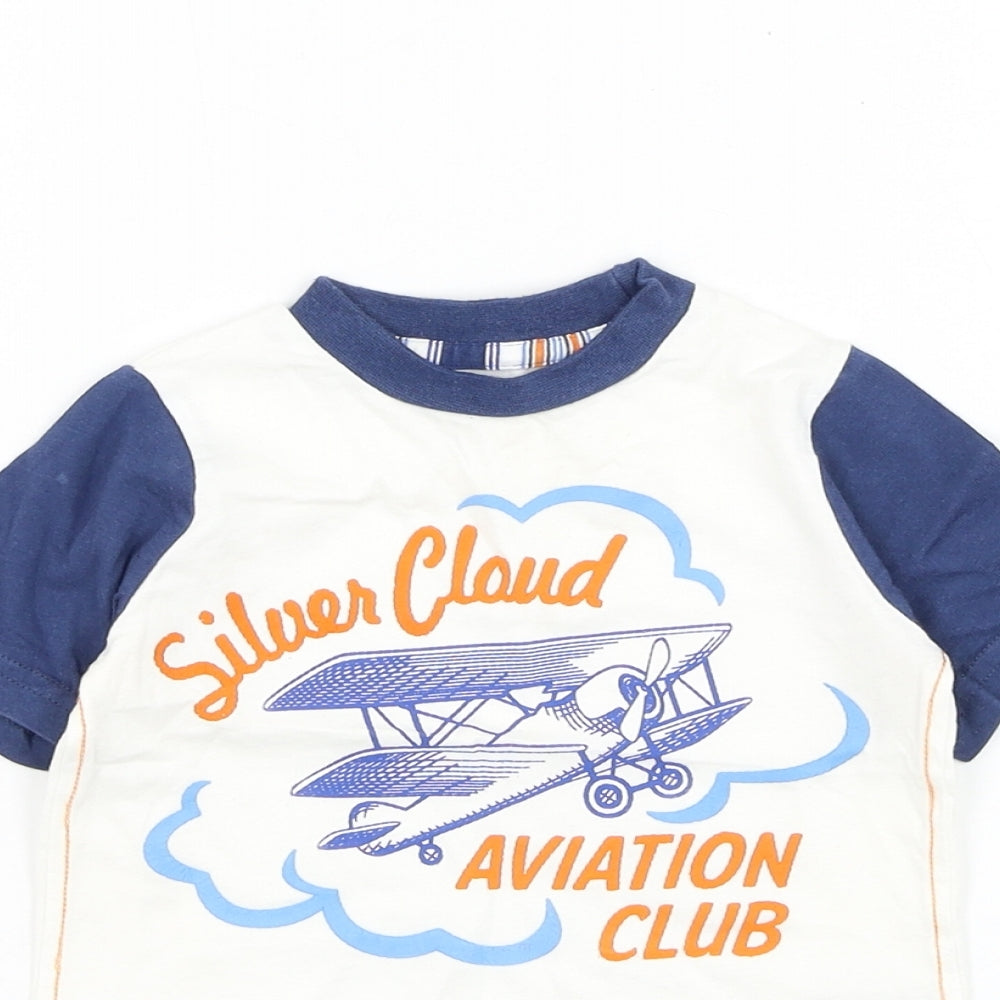 Mothercare Boys White Cotton Basic T-Shirt Size 9-12 Months Round Neck Pullover - Silver Cloud Aviation Club