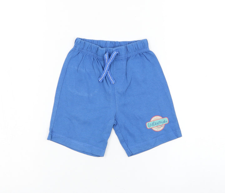 Mothercare Boys Blue Cotton Jogger Trousers Size 9-12 Months Drawstring - Castaways