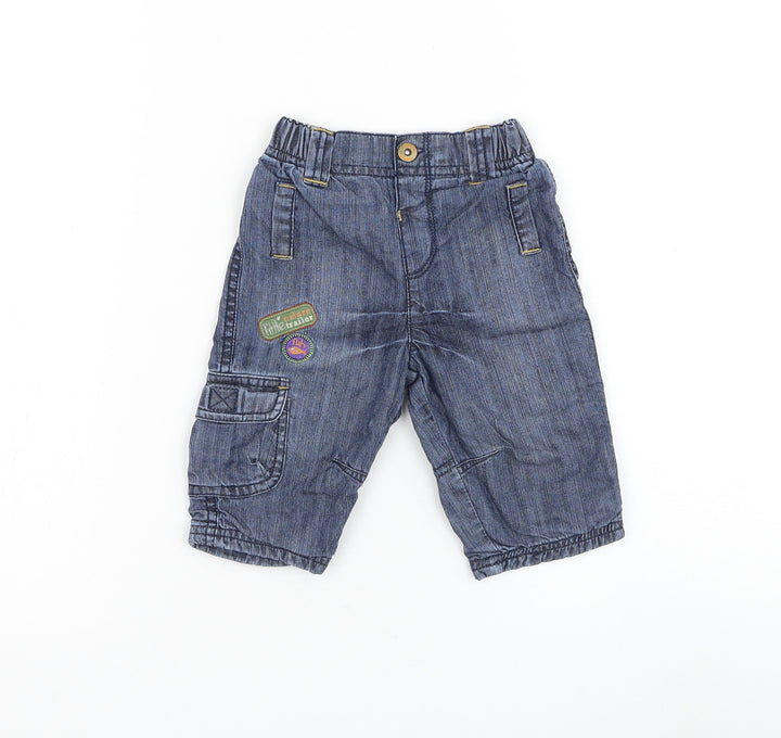 Marks and Spencer Boys Blue Cotton Capri Jeans Size 3-6 Months Button - Little Nature Trailer