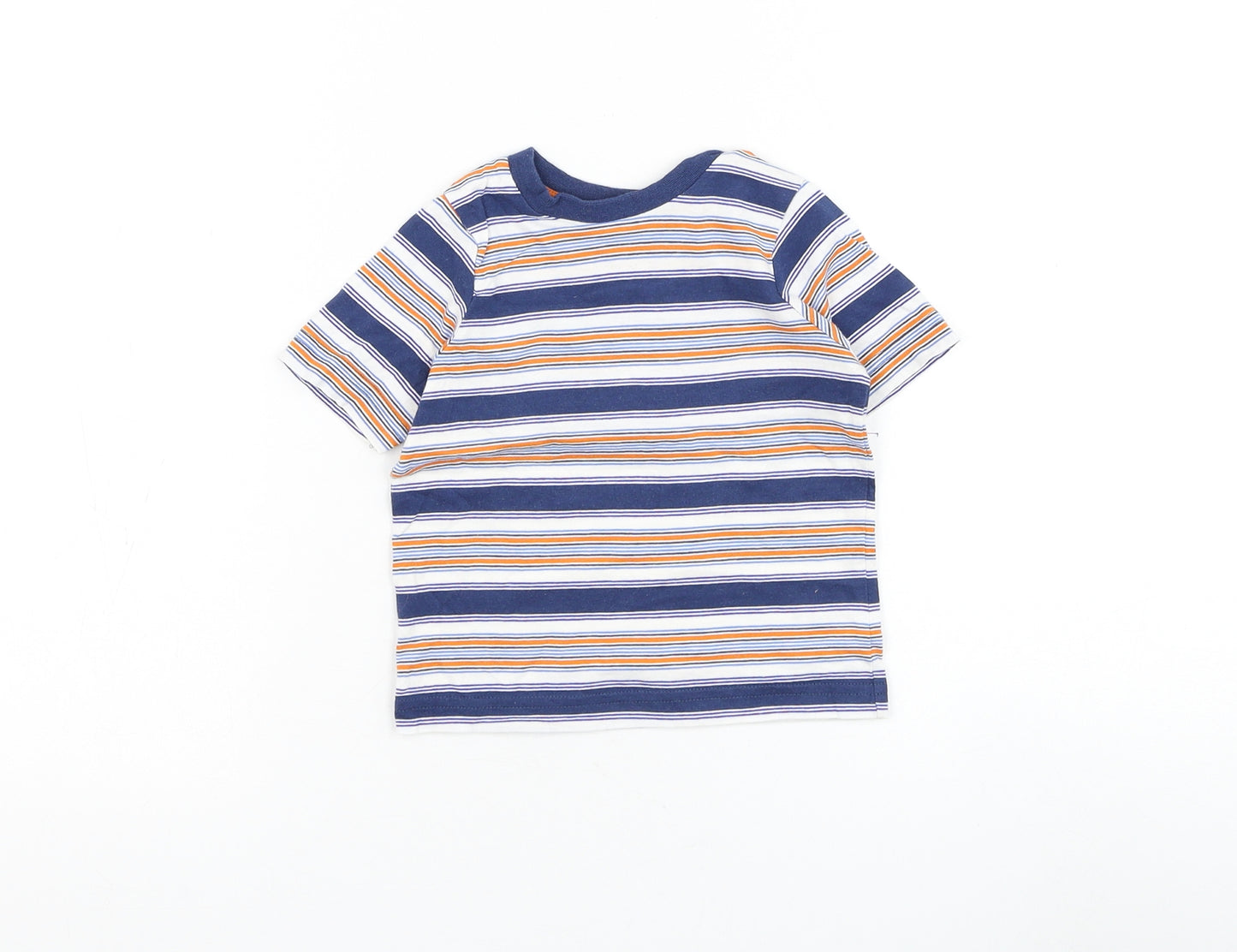 Mothercare Boys Multicoloured Striped Cotton Basic T-Shirt Size 9-12 Months Round Neck Pullover