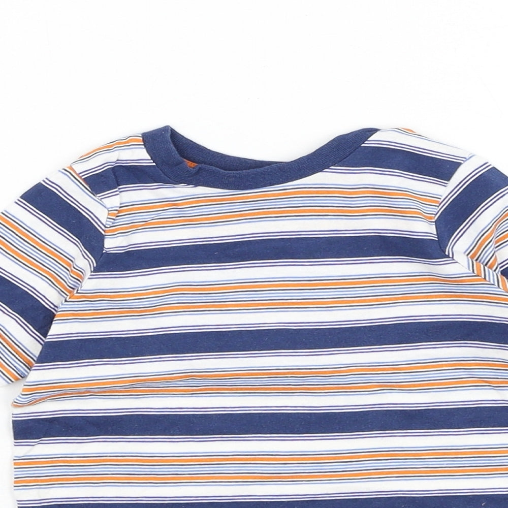 Mothercare Boys Multicoloured Striped Cotton Basic T-Shirt Size 9-12 Months Round Neck Pullover