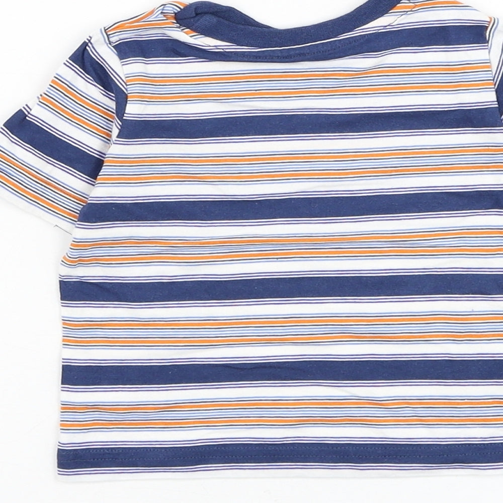 Mothercare Boys Multicoloured Striped Cotton Basic T-Shirt Size 9-12 Months Round Neck Pullover