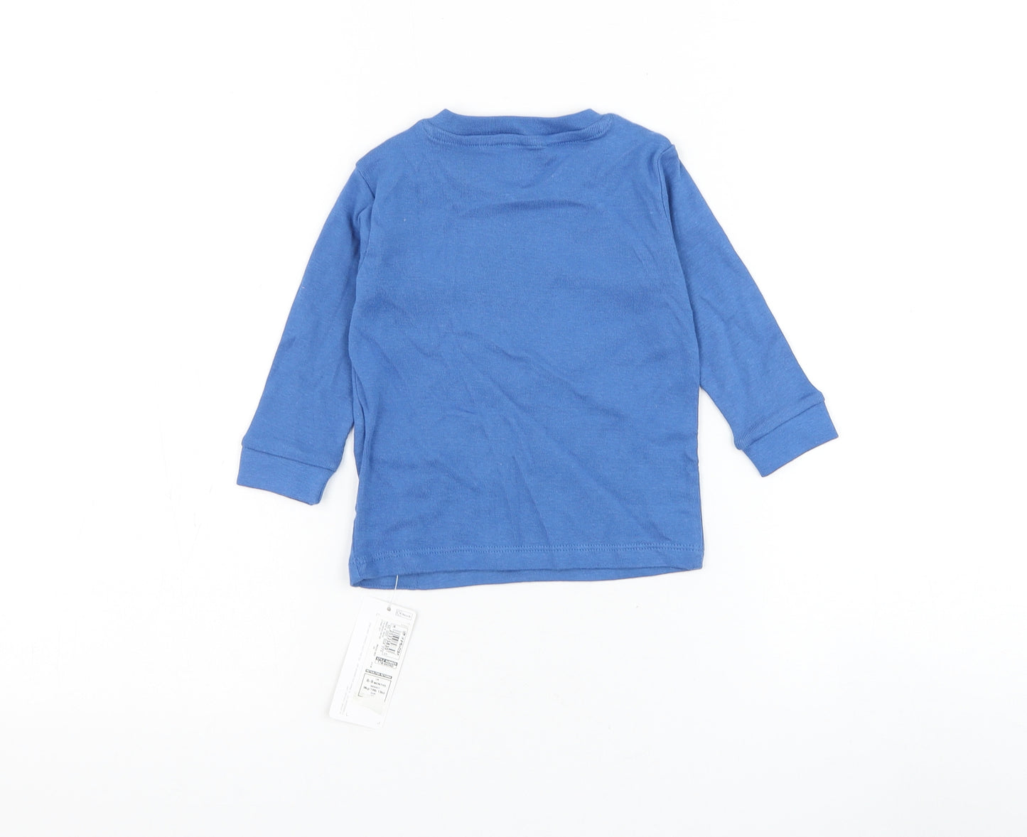 Marks and Spencer Boys Blue Cotton Basic T-Shirt Size 6-9 Months Round Neck Pullover - Today I Feel Happy