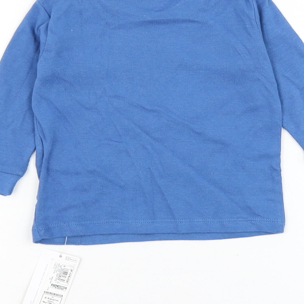 Marks and Spencer Boys Blue Cotton Basic T-Shirt Size 6-9 Months Round Neck Pullover - Today I Feel Happy