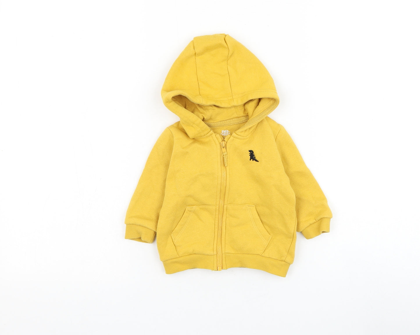 F&F Boys Yellow Cotton Full Zip Jumper Size 3-6 Months Zip - Dinosaur