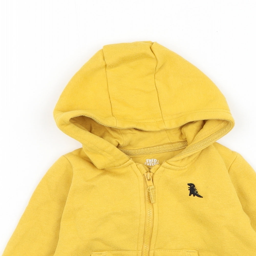 F&F Boys Yellow Cotton Full Zip Jumper Size 3-6 Months Zip - Dinosaur