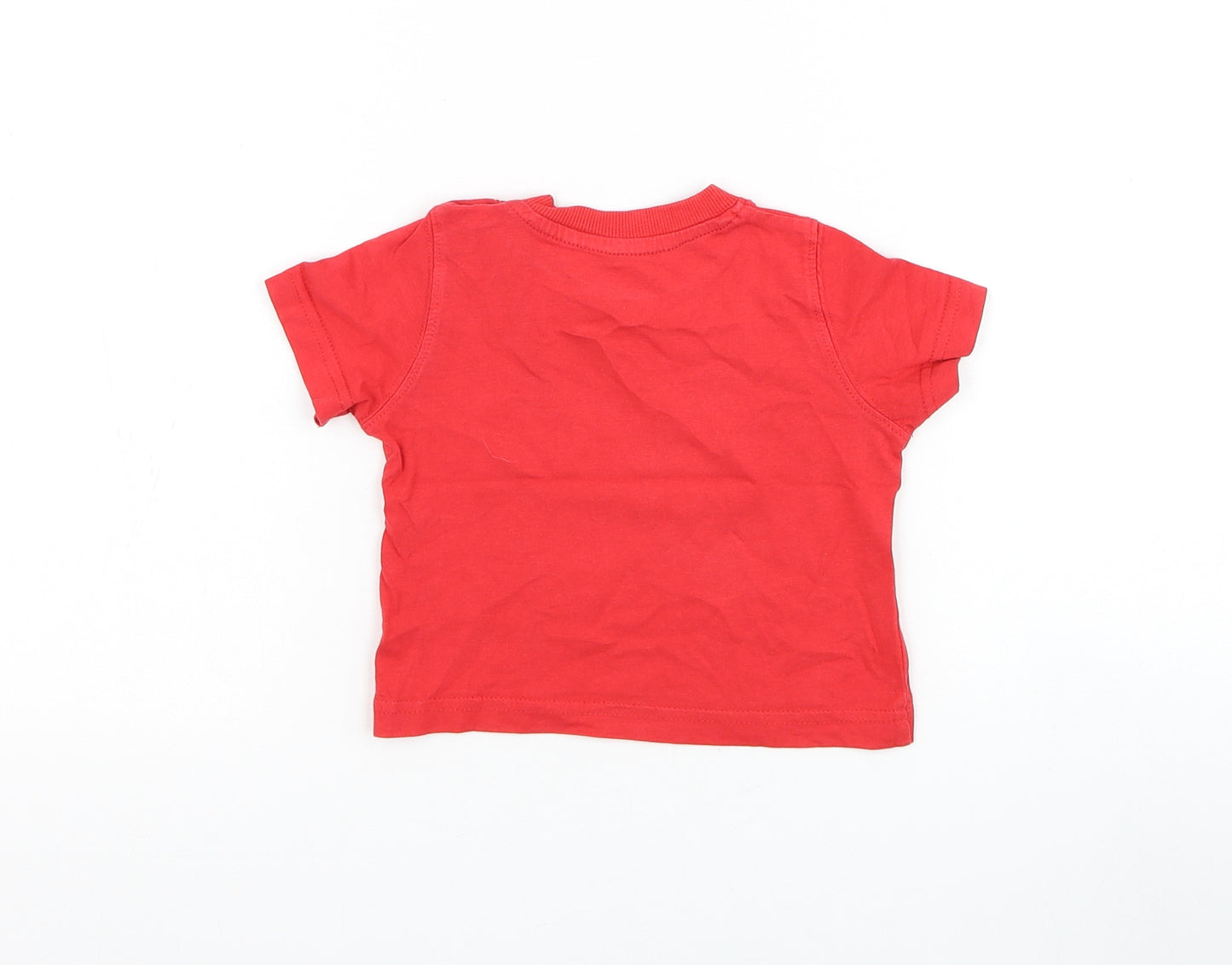 Mothercare Boys Red Cotton Basic T-Shirt Size 6-9 Months Round Neck Pullover - Shark