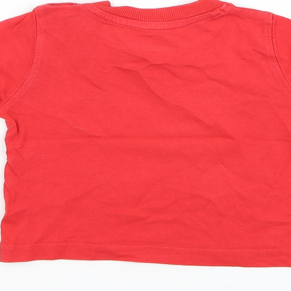 Mothercare Boys Red Cotton Basic T-Shirt Size 6-9 Months Round Neck Pullover - Shark