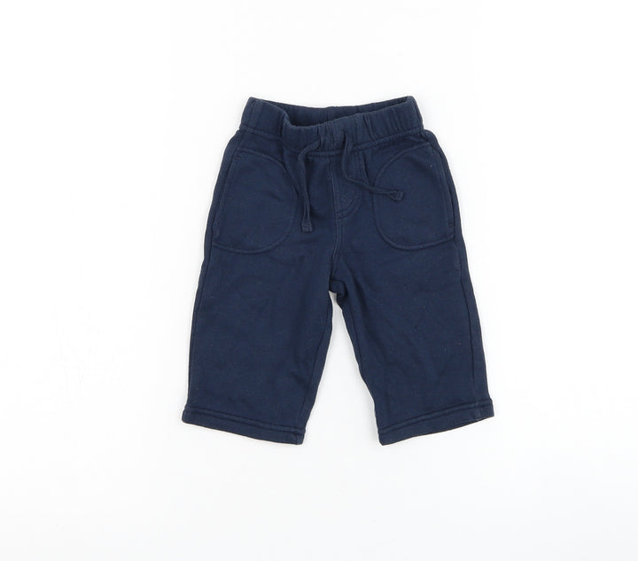 BHS Boys Blue Cotton Jogger Trousers Size 3-6 Months Drawstring