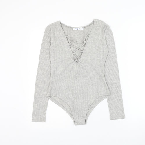Dicloud Womens Grey Polyester Bodysuit One-Piece Size S Snap