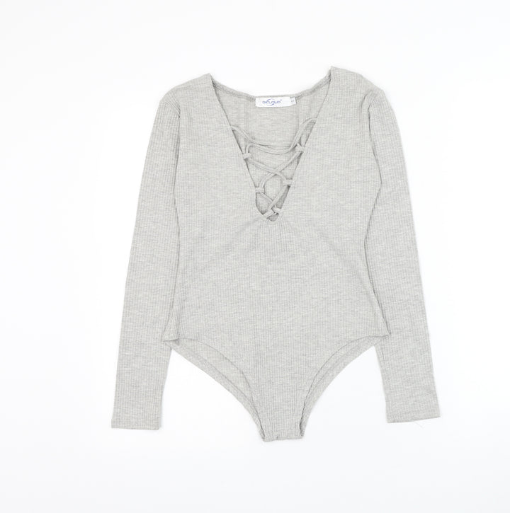 Dicloud Womens Grey Polyester Bodysuit One-Piece Size S Snap