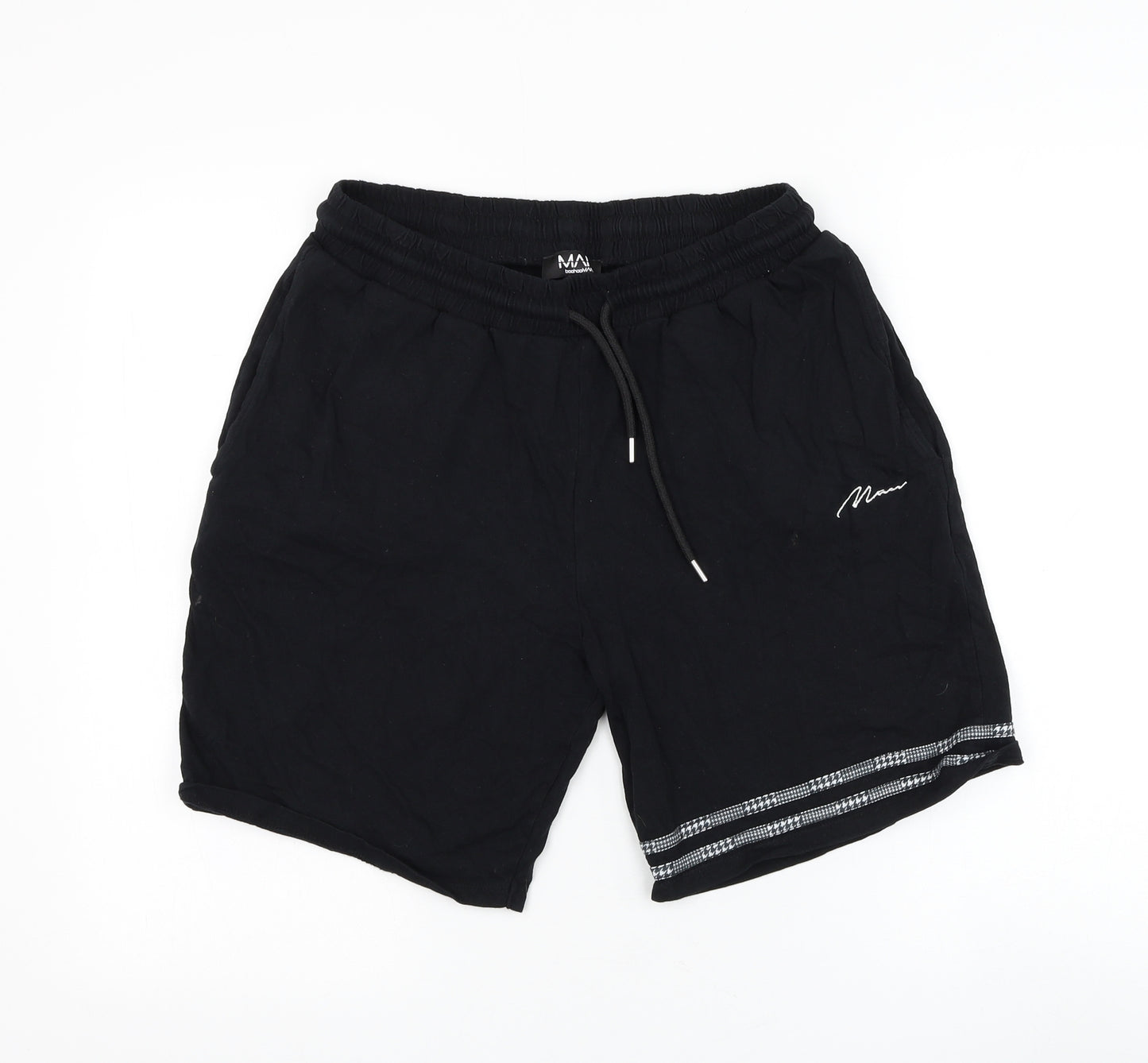 Boohoo Womens Black Cotton Sweat Shorts Size L L8 in Regular Drawstring
