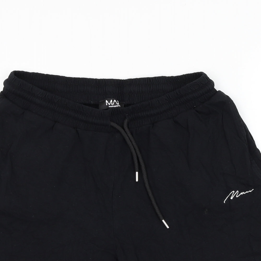 Boohoo Womens Black Cotton Sweat Shorts Size L L8 in Regular Drawstring