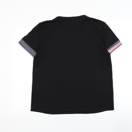 SheIn Womens Black Geometric Polyester Basic T-Shirt Size L Round Neck