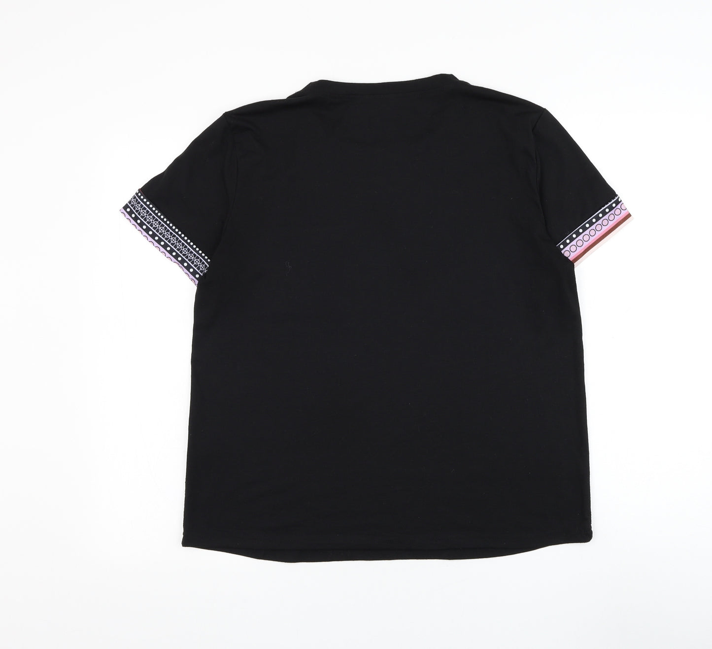 SheIn Womens Black Geometric Polyester Basic T-Shirt Size L Round Neck