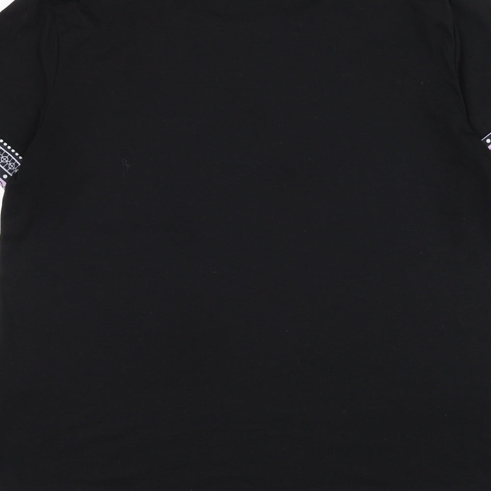 SheIn Womens Black Geometric Polyester Basic T-Shirt Size L Round Neck