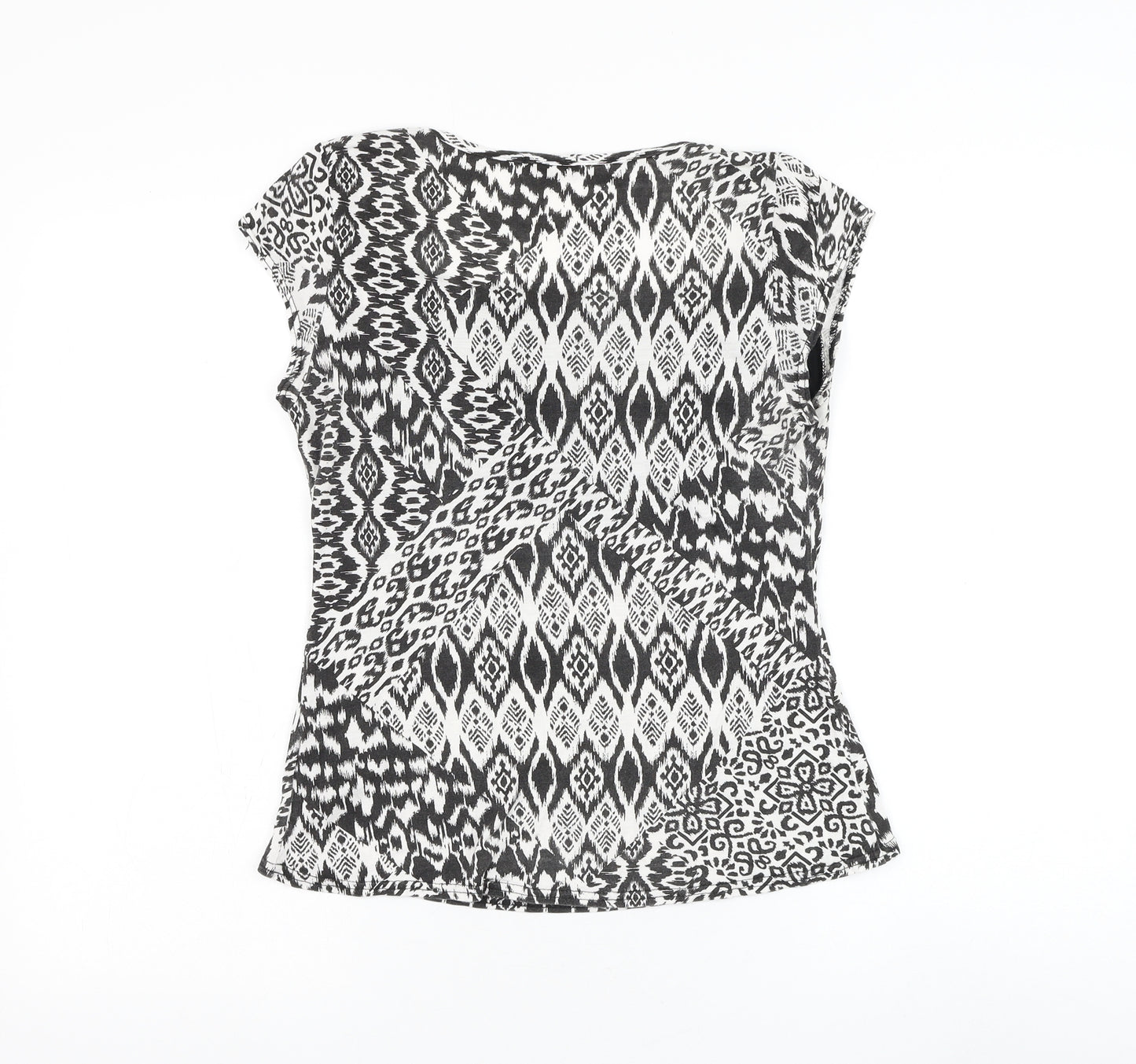 F&F Womens White Geometric Viscose Basic T-Shirt Size 12 Round Neck