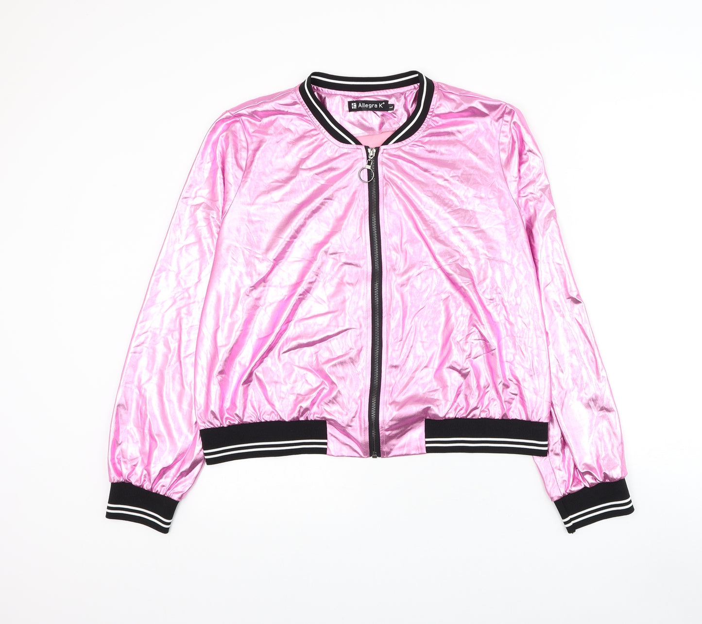 Allegra K Womens Pink Bomber Jacket Jacket Size L Zip