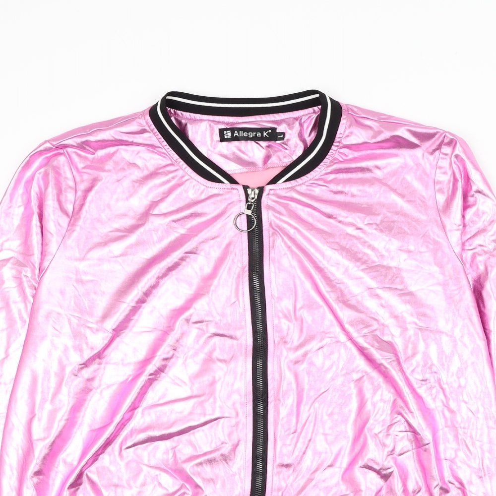 Allegra K Womens Pink Bomber Jacket Jacket Size L Zip