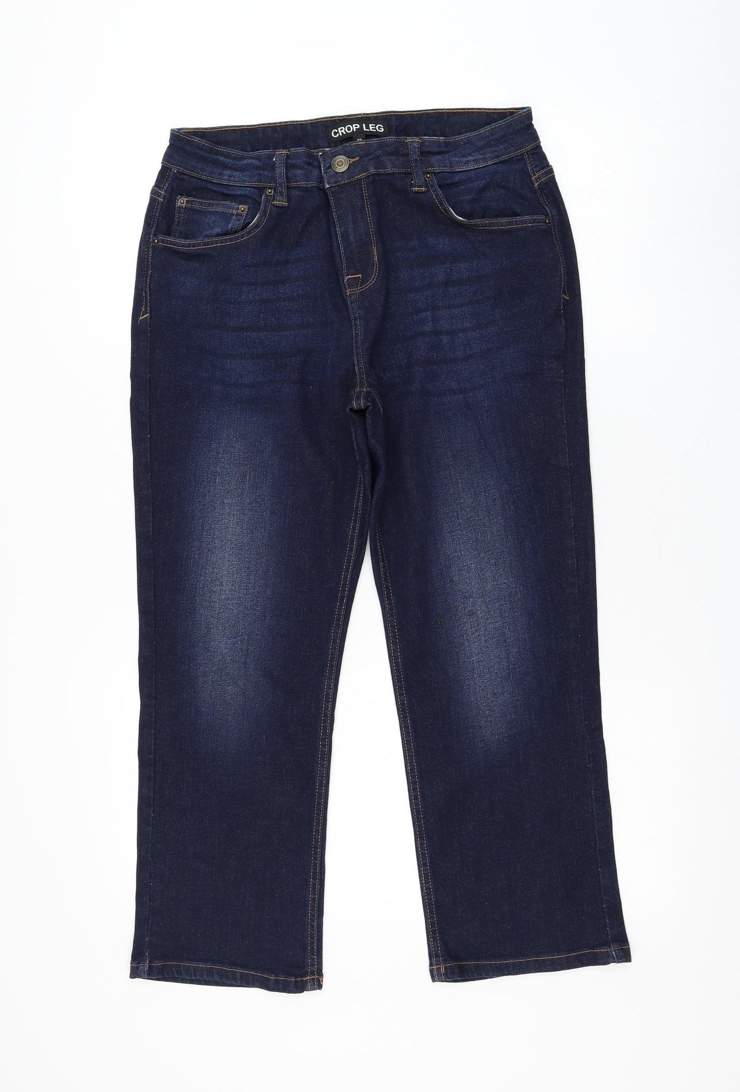 Peacocks Womens Blue Cotton Cropped Jeans Size 12 L24 in Regular Zip