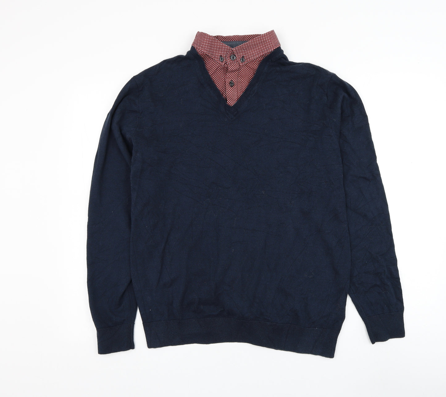 NEXT Mens Blue Collared Cotton Pullover Jumper Size L