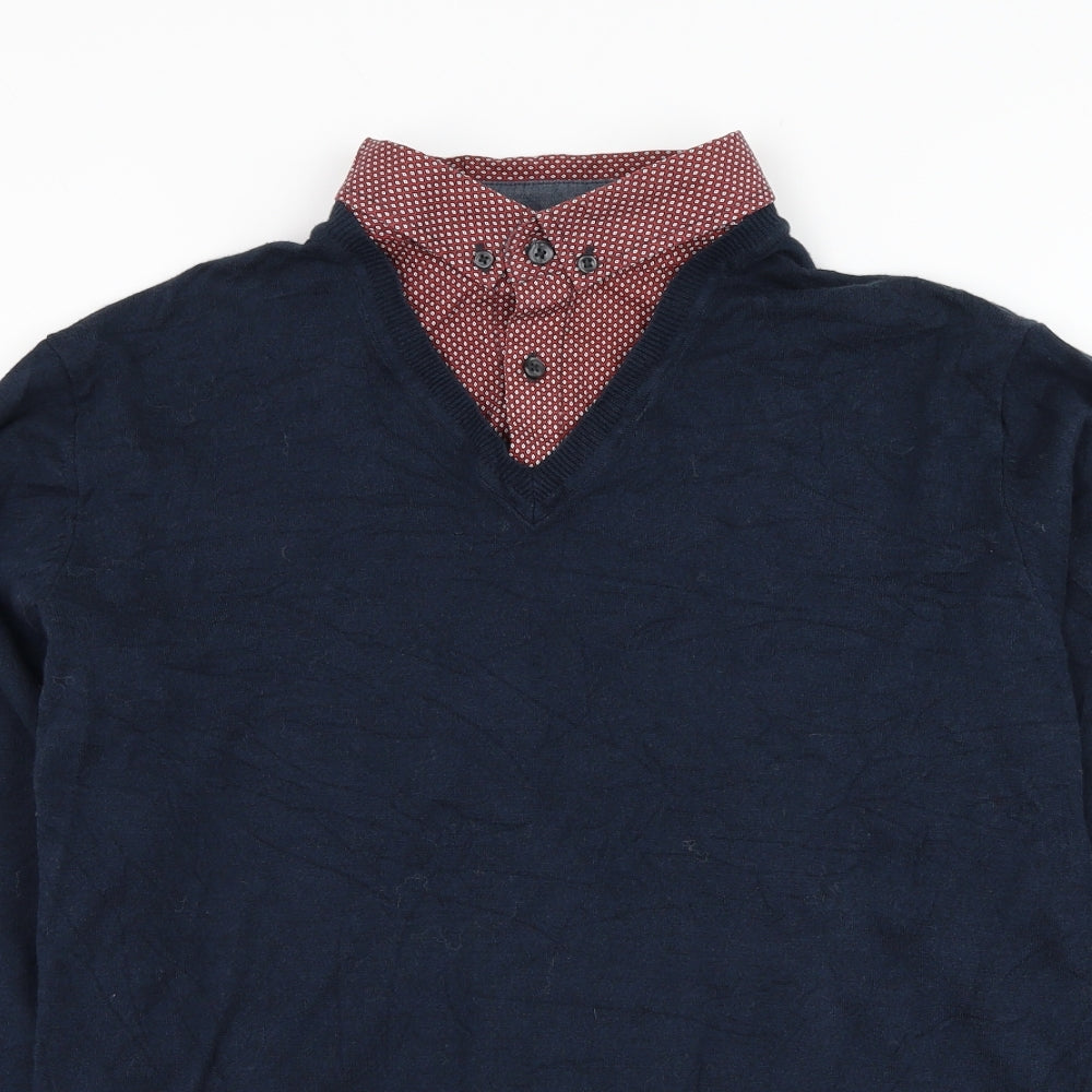 NEXT Mens Blue Collared Cotton Pullover Jumper Size L