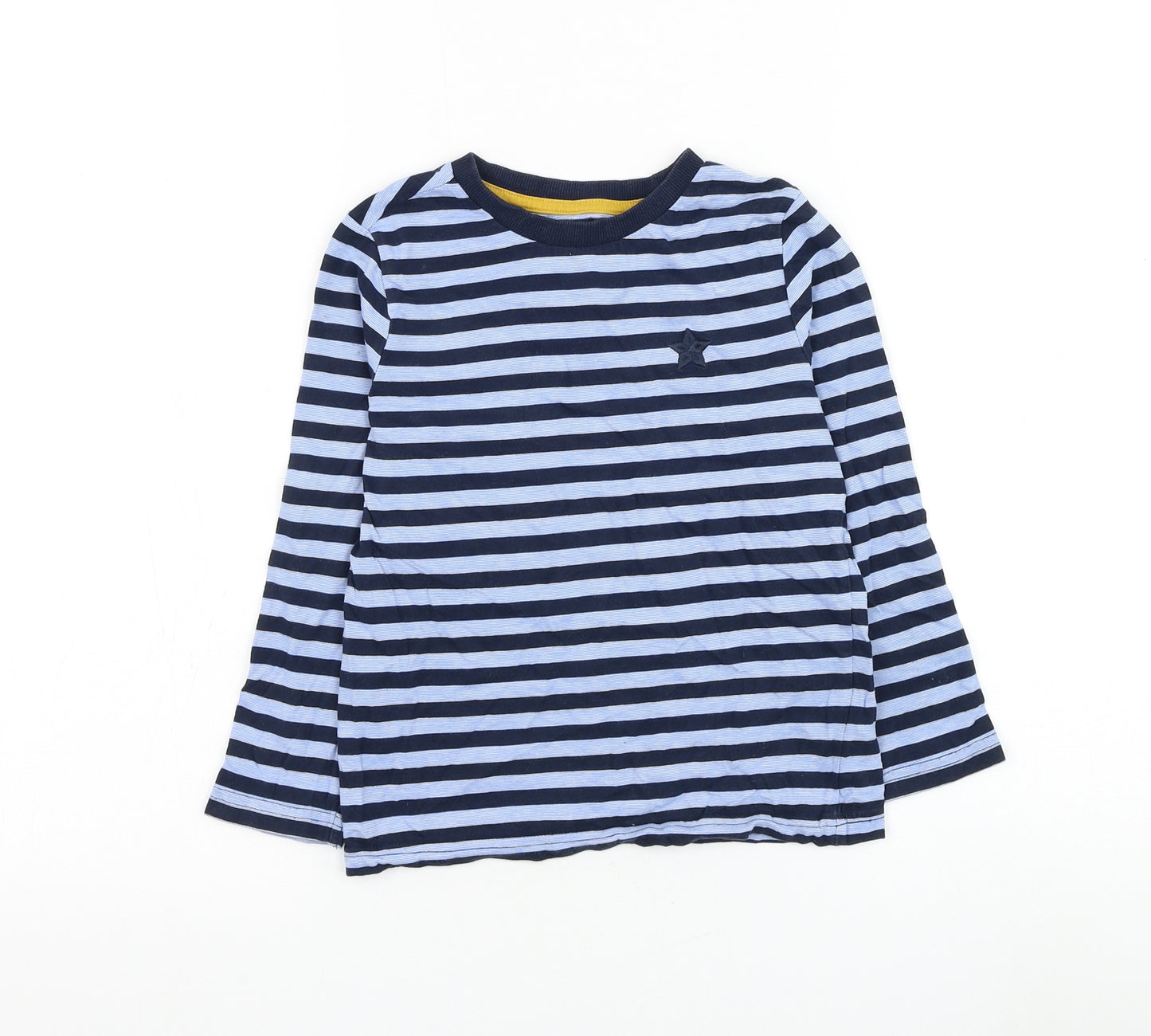 F&F Boys Blue Striped Cotton Basic T-Shirt Size 5-6 Years Round Neck Pullover - Star