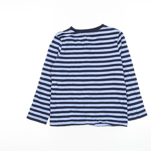 F&F Boys Blue Striped Cotton Basic T-Shirt Size 5-6 Years Round Neck Pullover - Star