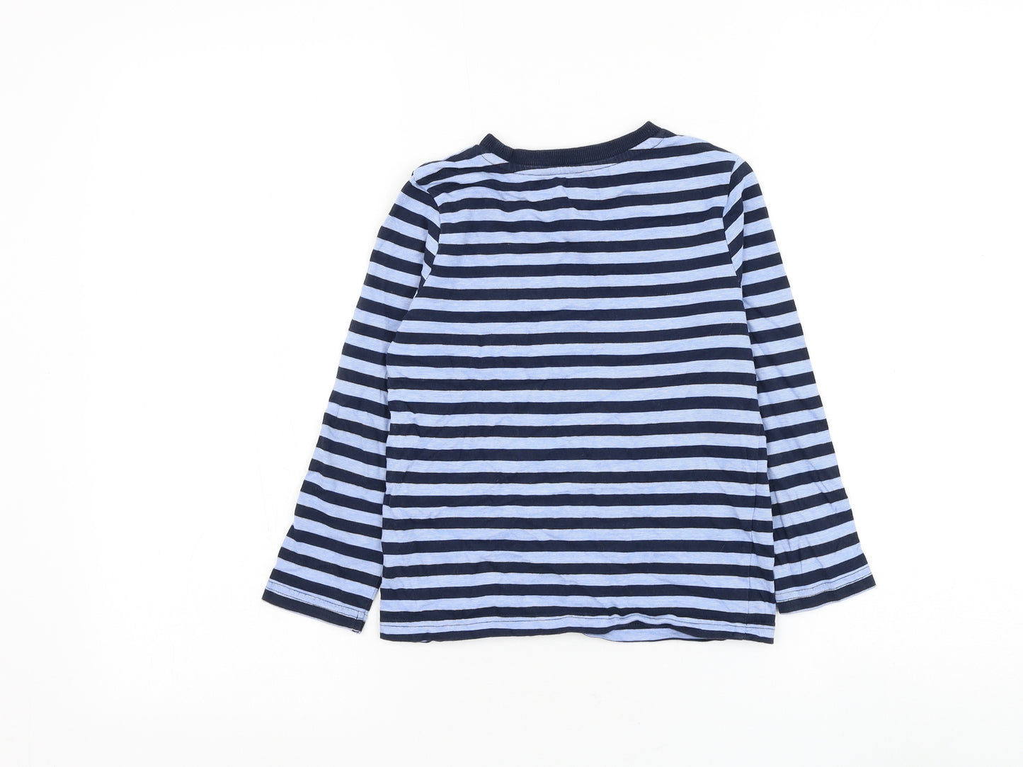 F&F Boys Blue Striped Cotton Basic T-Shirt Size 5-6 Years Round Neck Pullover - Star