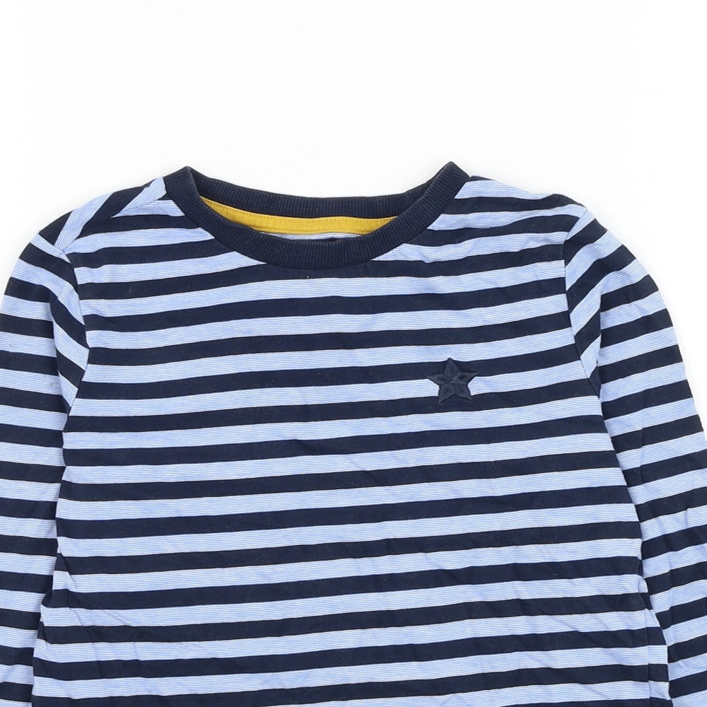 F&F Boys Blue Striped Cotton Basic T-Shirt Size 5-6 Years Round Neck Pullover - Star