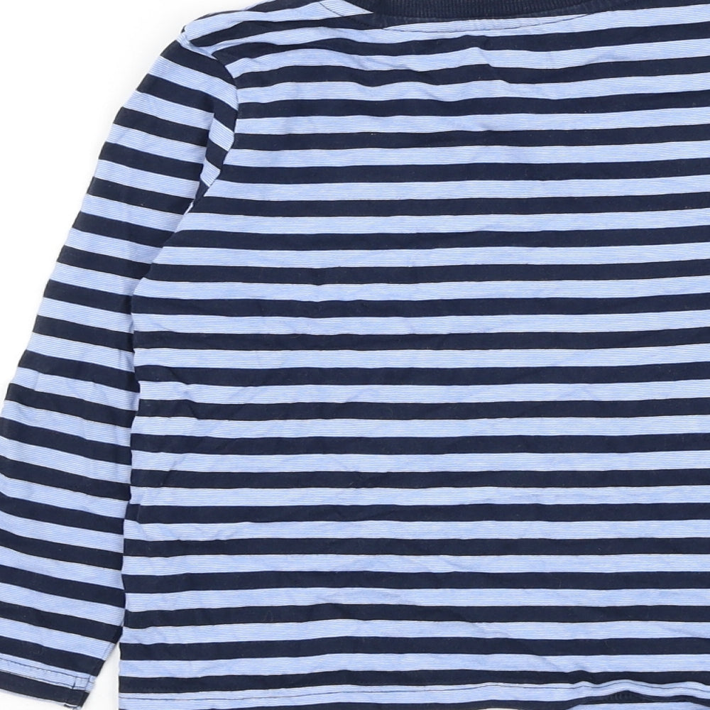 F&F Boys Blue Striped Cotton Basic T-Shirt Size 5-6 Years Round Neck Pullover - Star