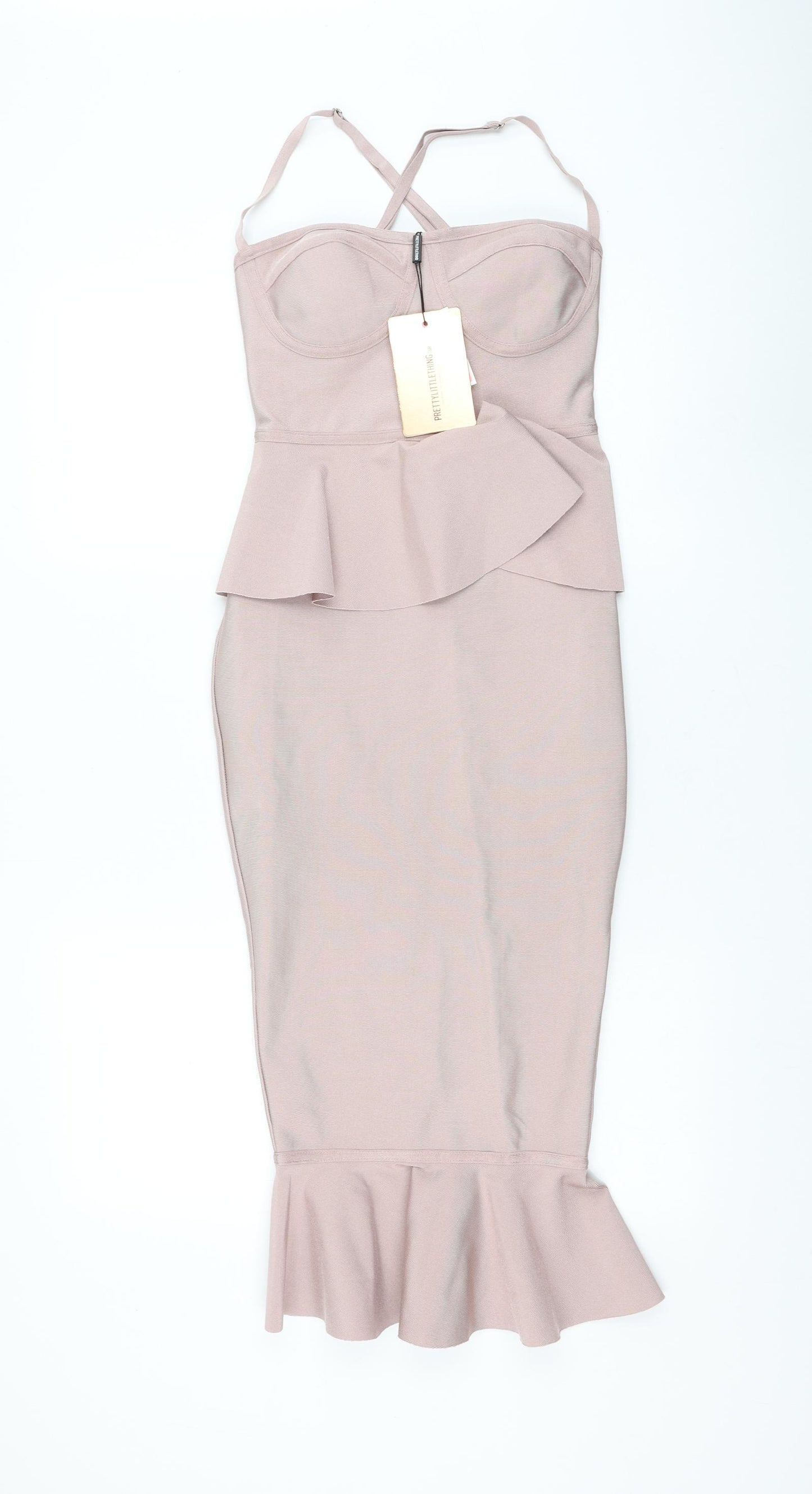 PRETTYLITTLETHING Womens Pink Polyester Bodycon Size 6 Square Neck Zip