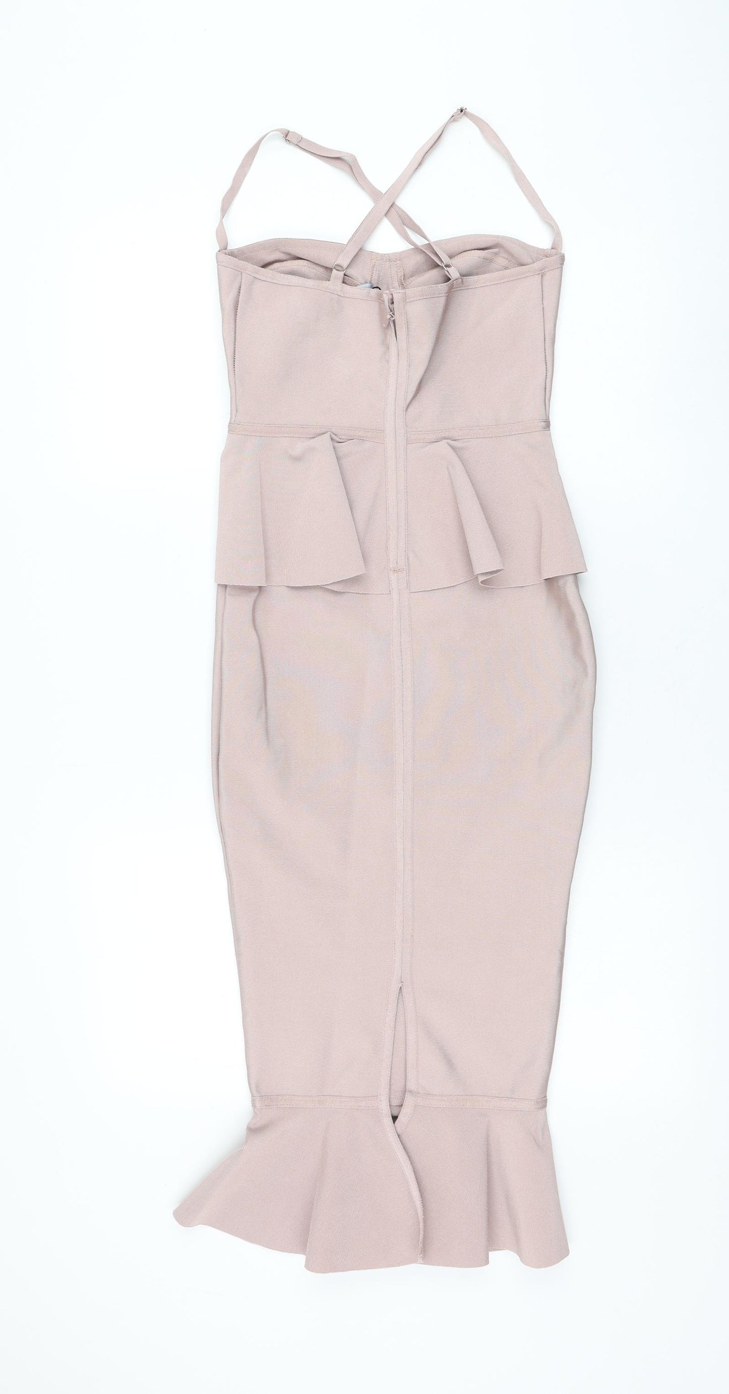 PRETTYLITTLETHING Womens Pink Polyester Bodycon Size 6 Square Neck Zip