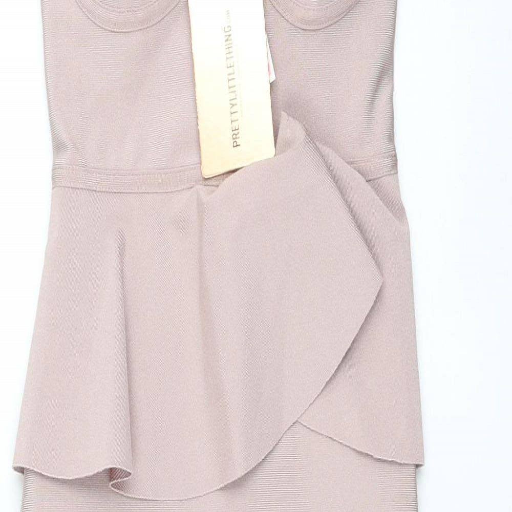 PRETTYLITTLETHING Womens Pink Polyester Bodycon Size 6 Square Neck Zip