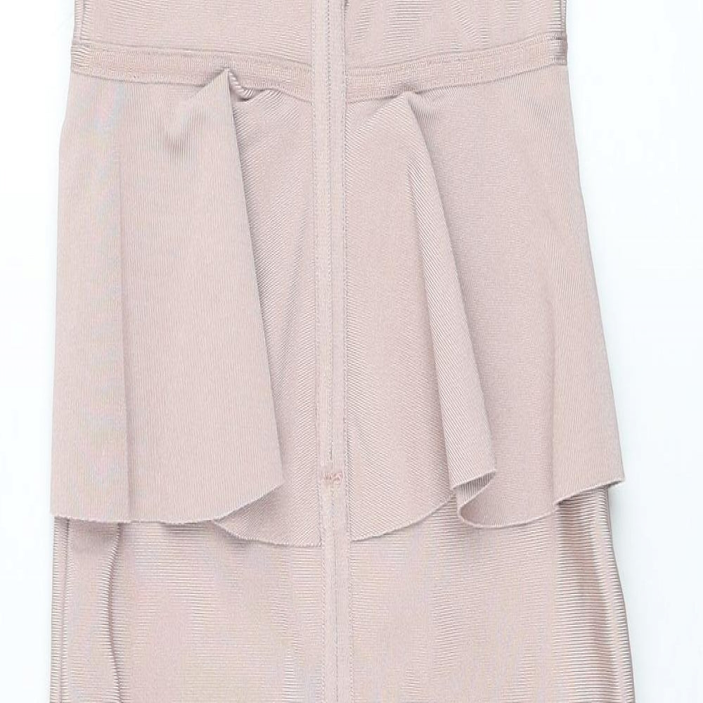 PRETTYLITTLETHING Womens Pink Polyester Bodycon Size 6 Square Neck Zip