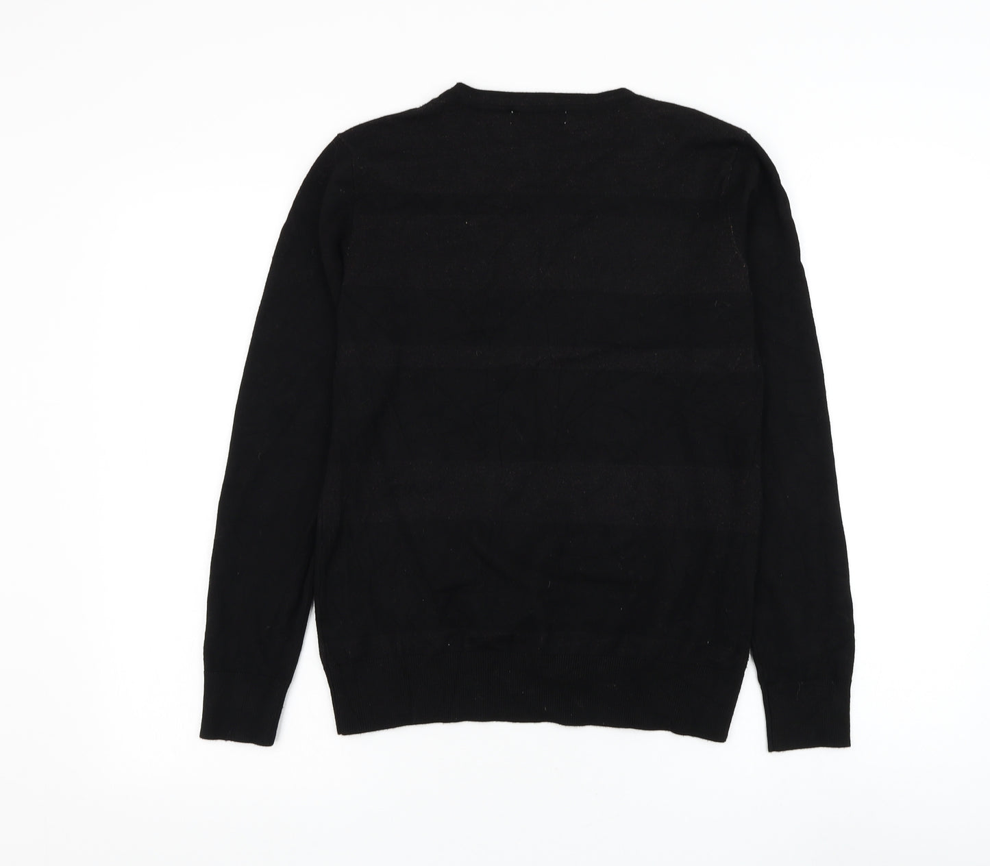 Mud Flower Womens Black Round Neck Striped Viscose Pullover Jumper Size S