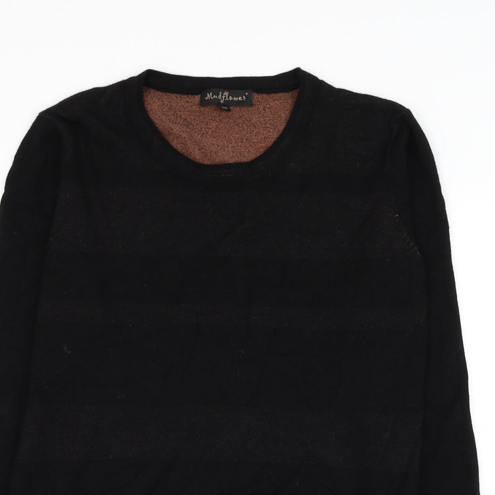 Mud Flower Womens Black Round Neck Striped Viscose Pullover Jumper Size S