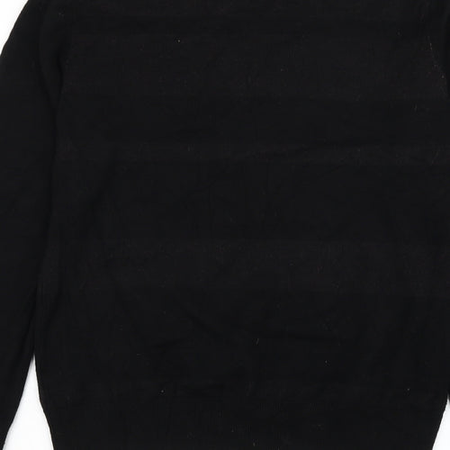 Mud Flower Womens Black Round Neck Striped Viscose Pullover Jumper Size S